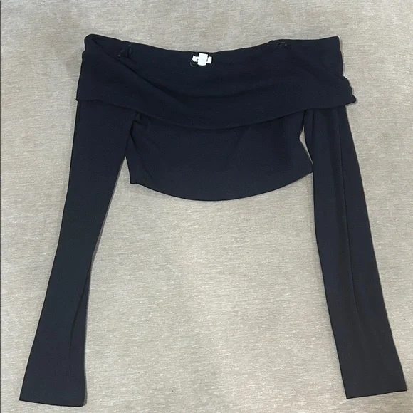 Navy blue Off-Shoulder Long Sleeve Top - Picture 1 of 4